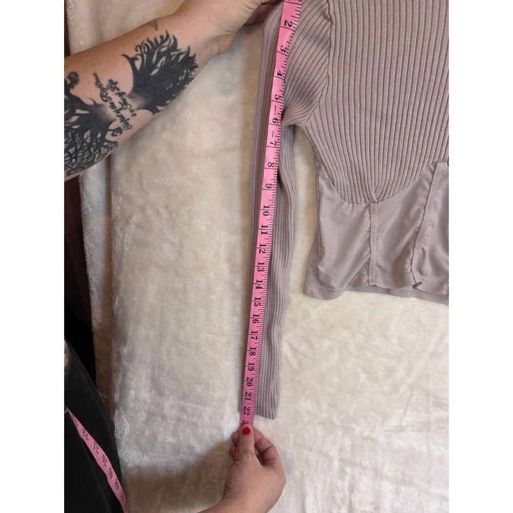 Hera Collection Mauve Ribbed Mock Neck Mesh Corset Top Long Sleeve Small - Picture 6 of 8